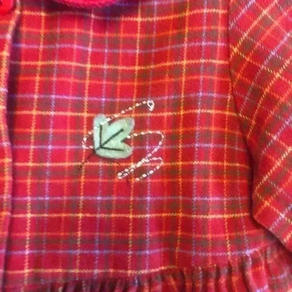 Le Top | Red Plaid Flannel Button Down Dress, Felt & Embroidery Squirrel & Tree - Picture 5 of 7